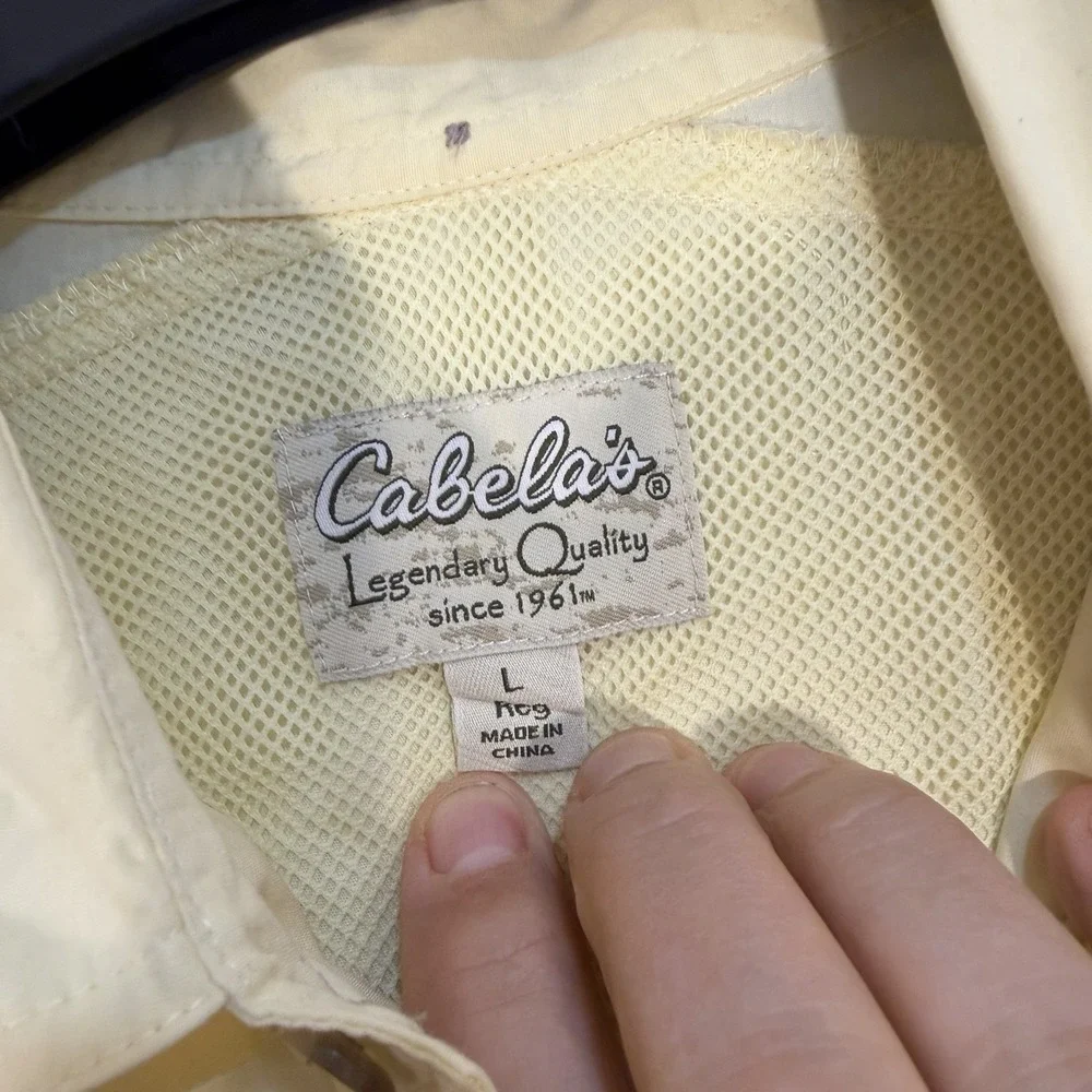 Cabelas‎ Mens Large Yellow Vented Short Sleeve Fishing Outdoor Hike Button Up